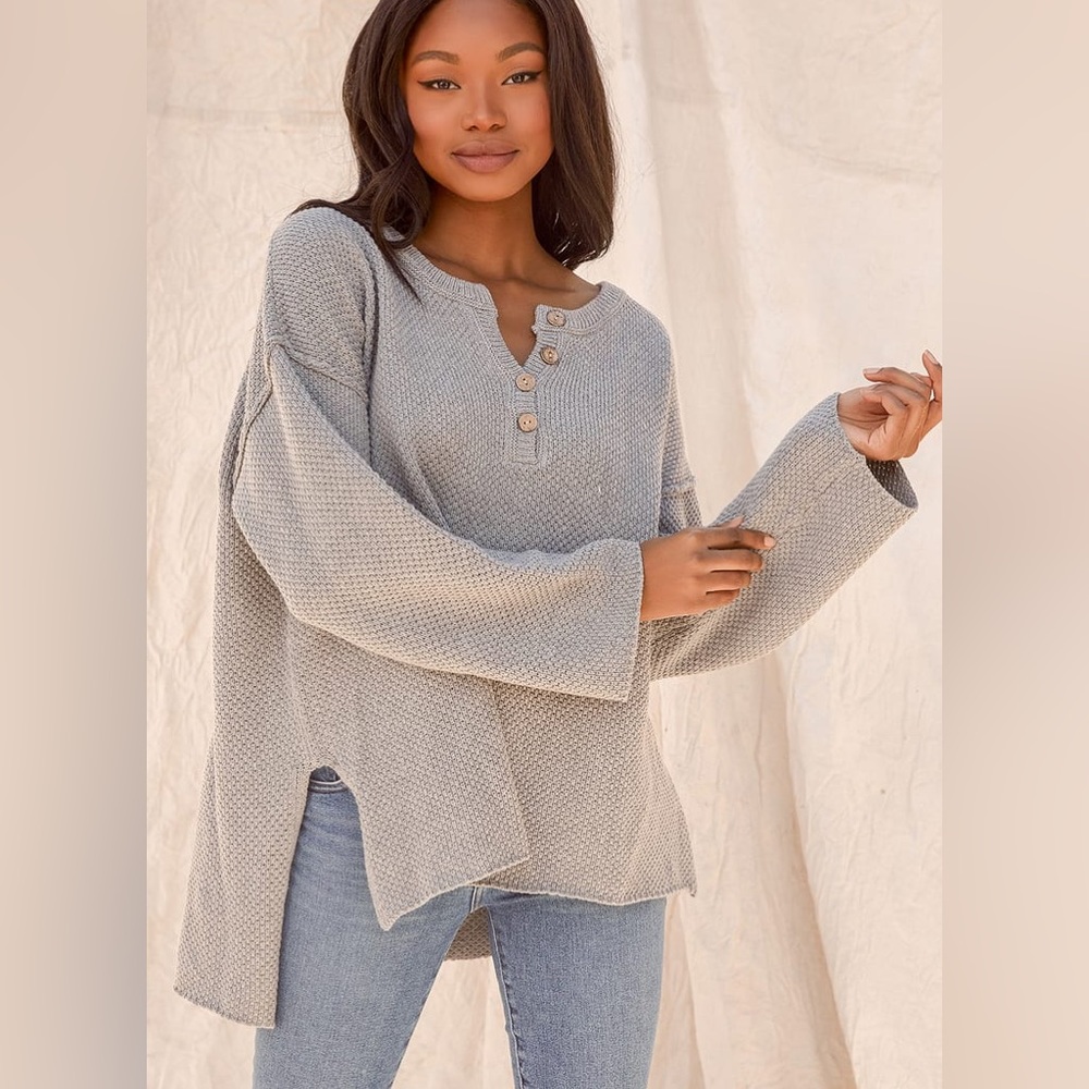 Lulus waffle knit sweater oversized grey small